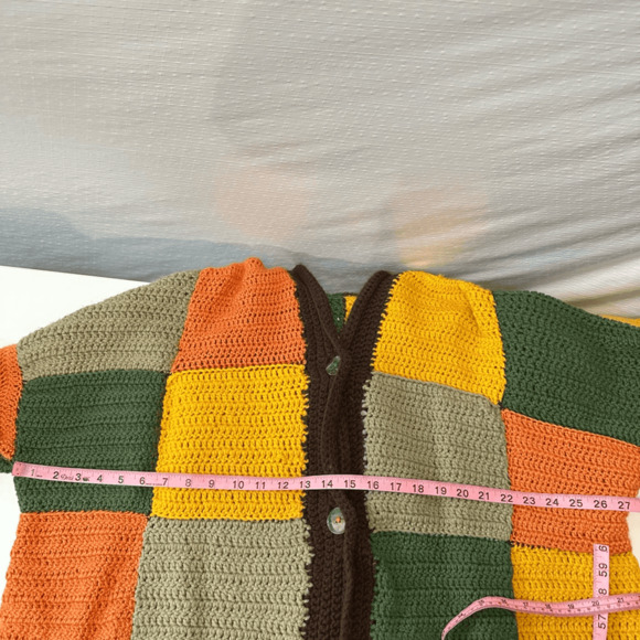 Chunky Cardigan Harry Styles Pattern Patchwork Knit Colour Block XL Boho Hippie - Picture 5 of 9